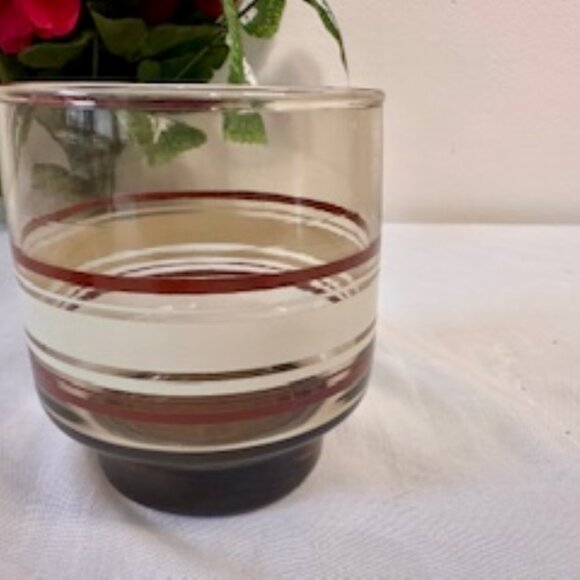 Vintage Luminarc Tivoli Smoked Lowball‎ Glasses Red & White Stripe 1970s French - Picture 2 of 10